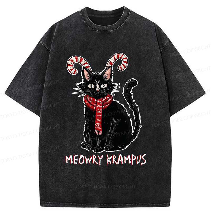 Tokyo-Tiger Meowry Krampus-The Festive Rebel Washed T-Shirt