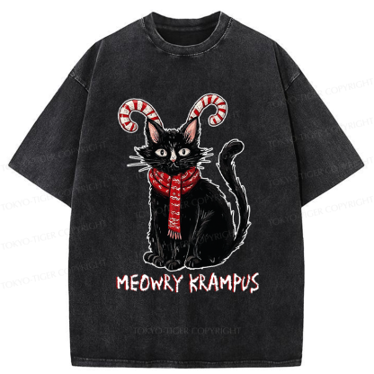 Tokyo-Tiger Meowry Krampus-The Festive Rebel Washed T-Shirt