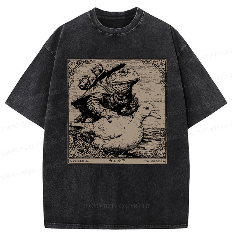 Tokyo-Tiger Frog Samurai and Goose Adventures Washed T-Shirt