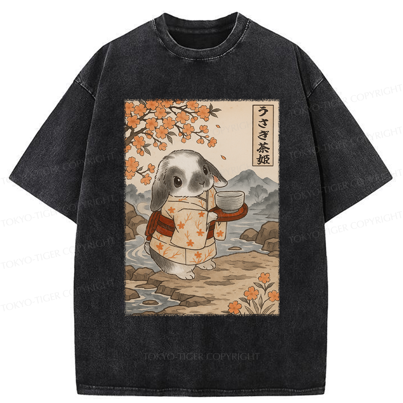 Tokyo-Tiger Ukiyoe Rabbit serves tea Poster Washed T-Shirt