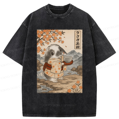 Tokyo-Tiger Ukiyoe Rabbit serves tea Poster Washed T-Shirt