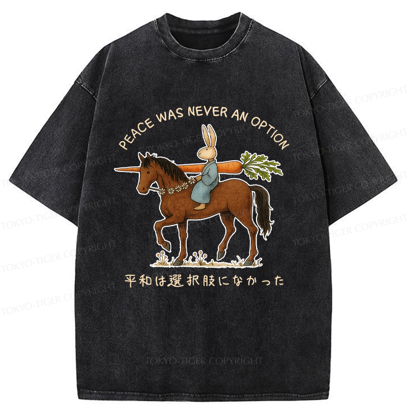 Tokyo-Tiger Funny Rabbit Samurai on Horseback Washed T-Shirt