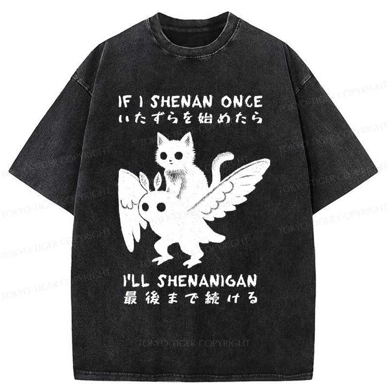 Tokyo-Tiger Funny Cat Riding Mothman Meme Washed T-Shirt