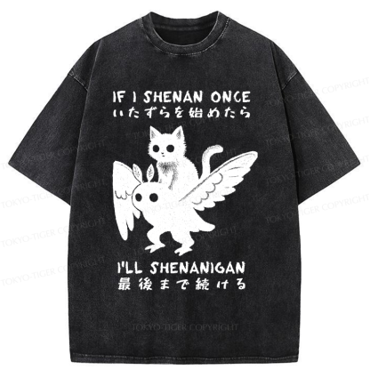Tokyo-Tiger Funny Cat Riding Mothman Meme Washed T-Shirt