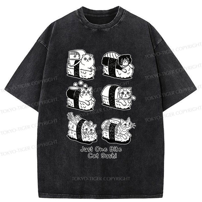 Tokyo-Tiger Funny Eat Cat Sushi meme Washed T-Shirt