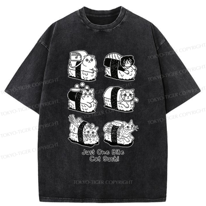 Tokyo-Tiger Funny Eat Cat Sushi meme Washed T-Shirt