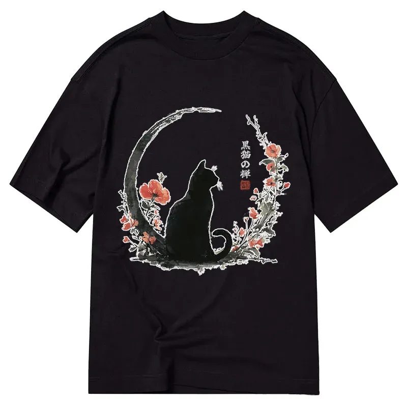 Tokyo-Tiger Black Cat And Flowers Classic T-Shirt