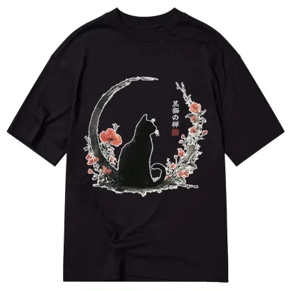 Tokyo-Tiger Black Cat And Flowers Classic T-Shirt
