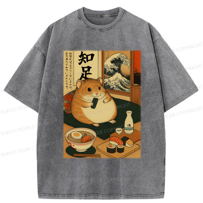 Tokyo-Tiger Ukiyoe Hamster Fat because of love Washed T-Shirt