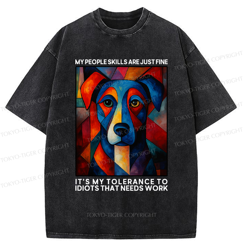 Tokyo-Tiger Funny Picasso Dog Meme Washed T-Shirt