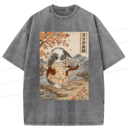 Tokyo-Tiger Ukiyoe Rabbit serves tea Poster Washed T-Shirt
