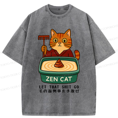 Tokyo-Tiger Funny Zen Cat Let That Go Meme Washed T-Shirt