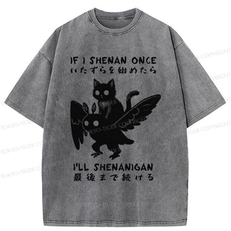 Tokyo-Tiger Funny Cat Riding Mothman Meme Washed T-Shirt