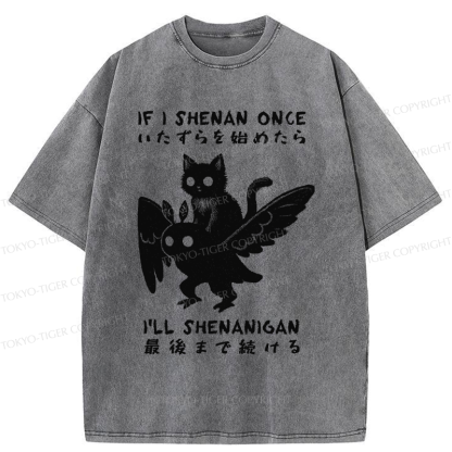 Tokyo-Tiger Funny Cat Riding Mothman Meme Washed T-Shirt
