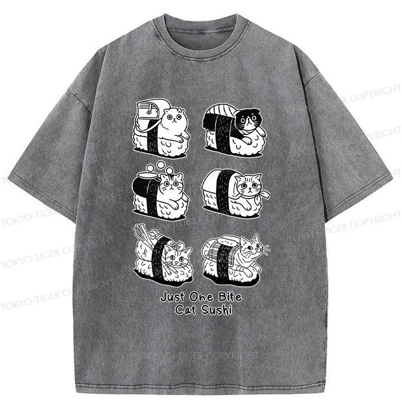 Tokyo-Tiger Funny Eat Cat Sushi meme Washed T-Shirt