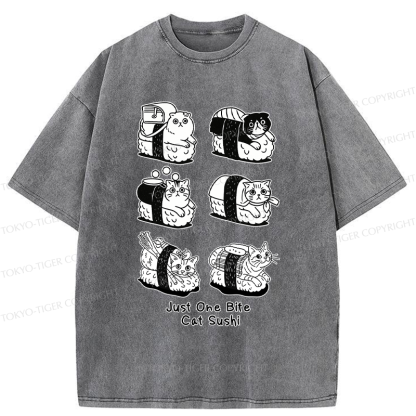 Tokyo-Tiger Funny Eat Cat Sushi meme Washed T-Shirt