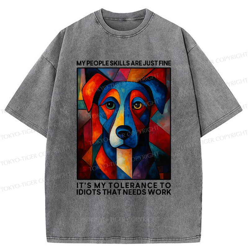Tokyo-Tiger Funny Picasso Dog Meme Washed T-Shirt