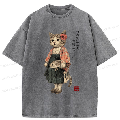Tokyo-Tiger Cat Princess With Her Treasure Washed T-Shirt