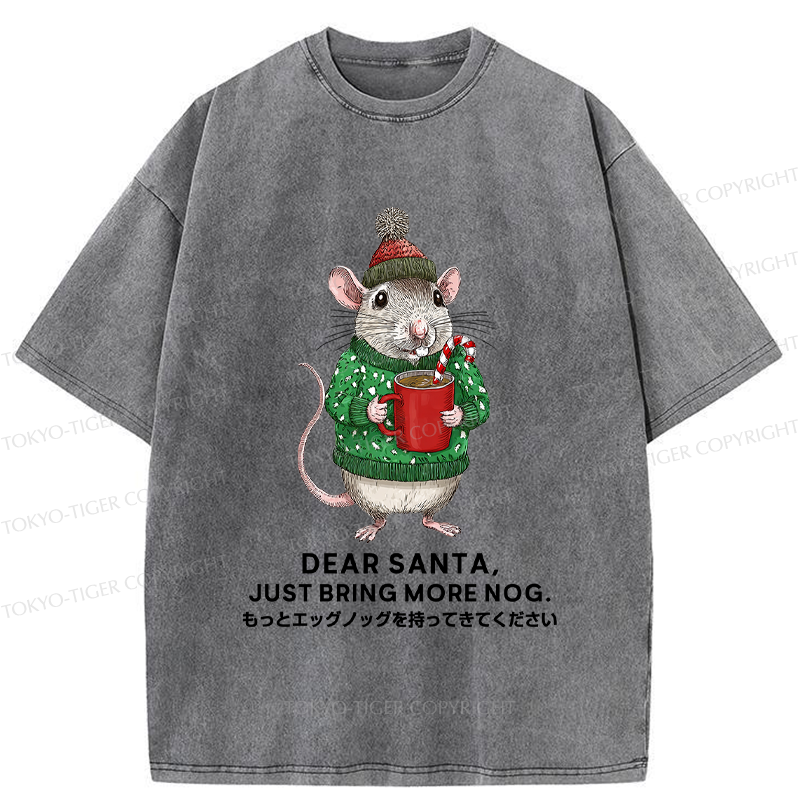 Tokyo-Tiger Nog-Loving Holiday Mouse Washed T-Shirt