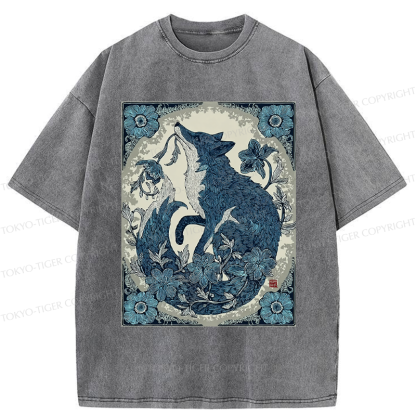 Tokyo-Tiger Floral Fox Aesthetic Washed T-Shirt