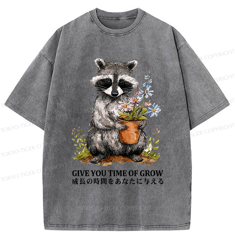 Tokyo-Tiger Nurture with the Raccoon: Growth Takes Time Washed T-Shirt
