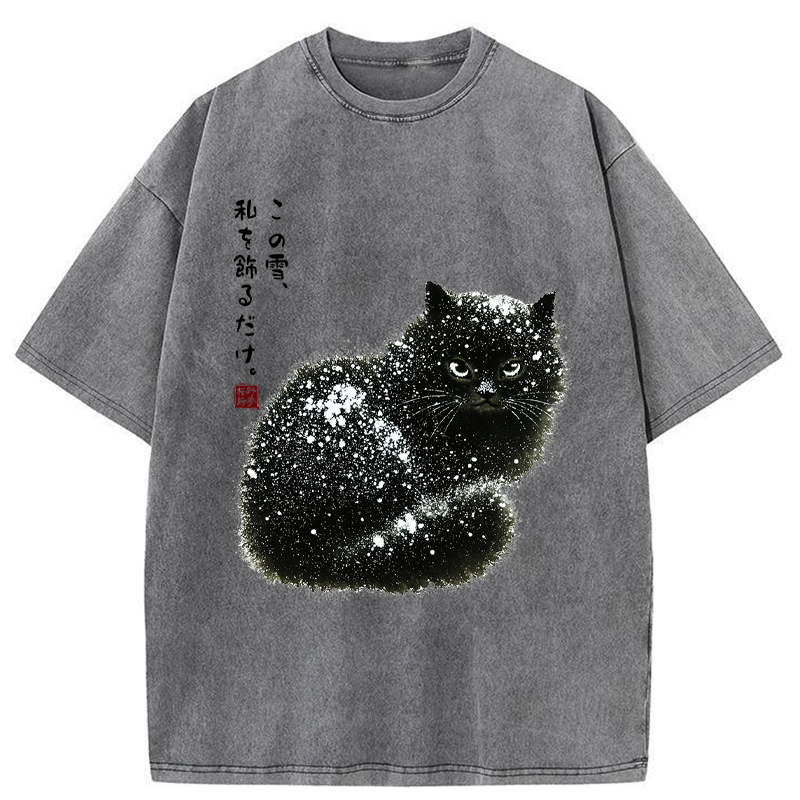 Tokyo-Tiger Black Cat Adorned by Snow Washed T-Shirt