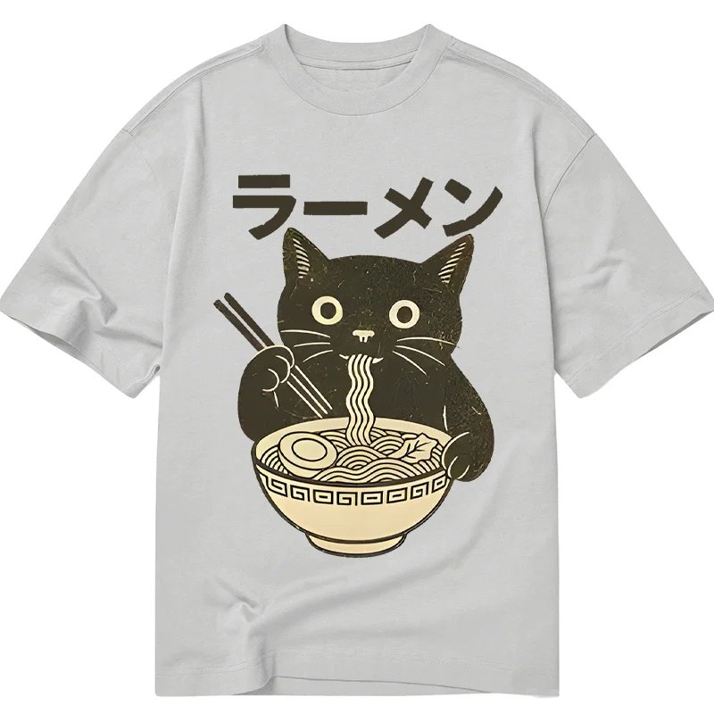 Tokyo-Tiger Simple Black Cat Eating Ramen Classic T-Shirt