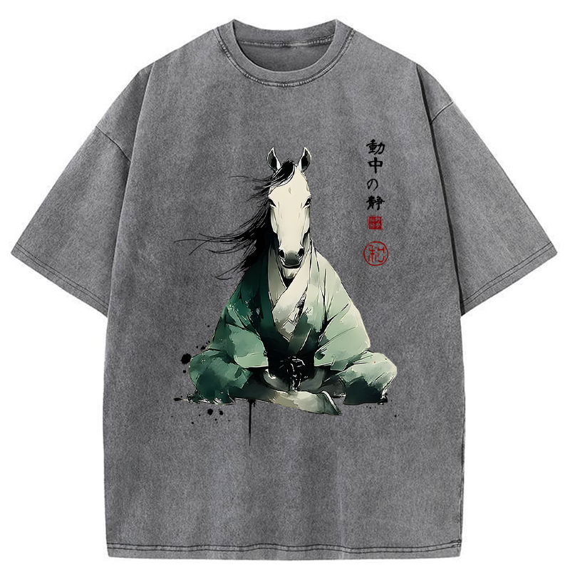 Tokyo-Tiger Zen Stallion Stillness In Motion Washed T-Shirt