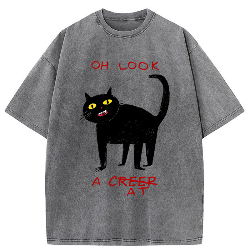 Tokyo-Tiger Funny Creep Cat Washed T-Shirt