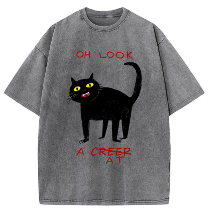 Tokyo-Tiger Funny Creep Cat Washed T-Shirt