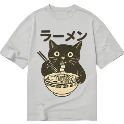 Tokyo-Tiger Simple Black Cat Eating Ramen Classic T-Shirt