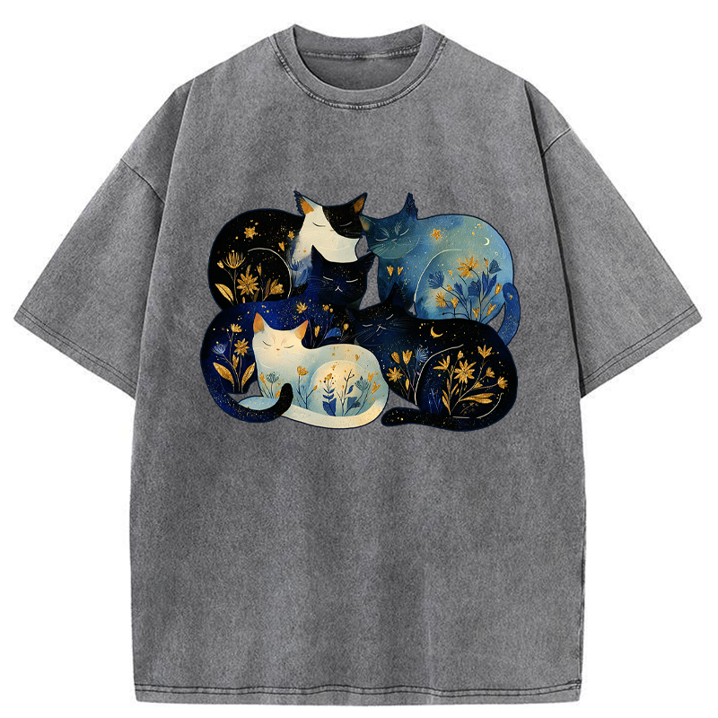 Tokyo-Tiger Recharging Cats Washed T-Shirt
