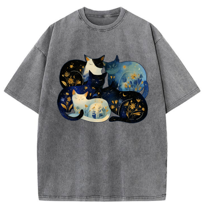 Tokyo-Tiger Recharging Cats Washed T-Shirt