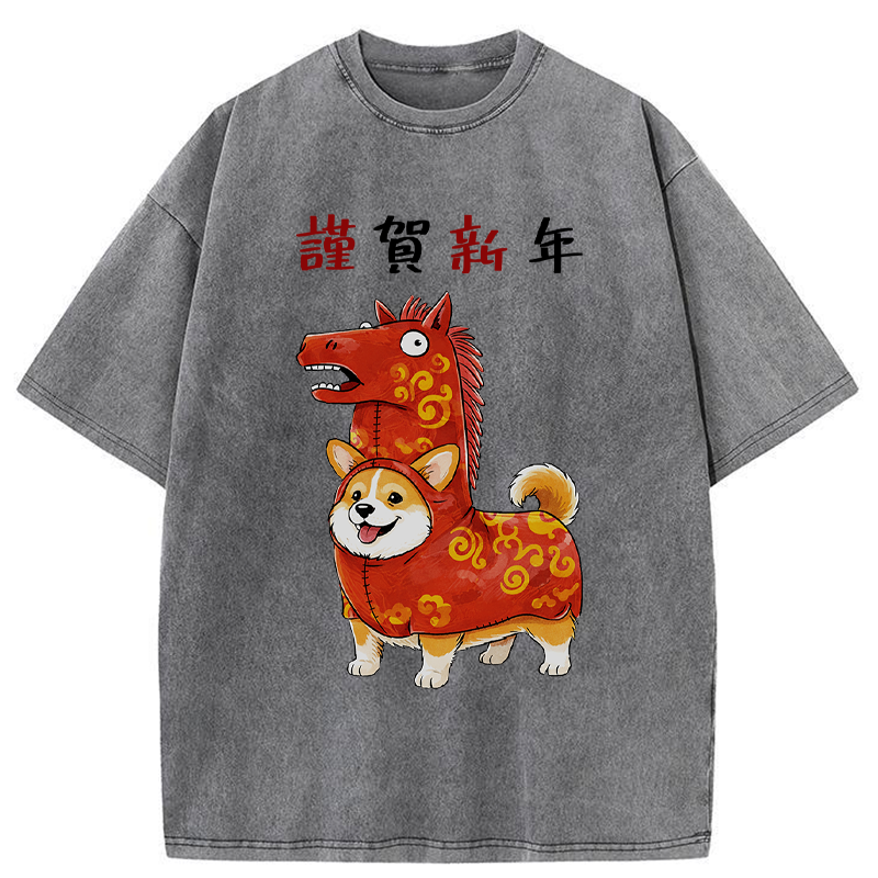 Tokyo-Tiger New Year Corgi Washed T-Shirt