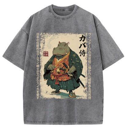 Tokyo-Tiger Samurai Hippo: Slicer of Melons Washed T-Shirt