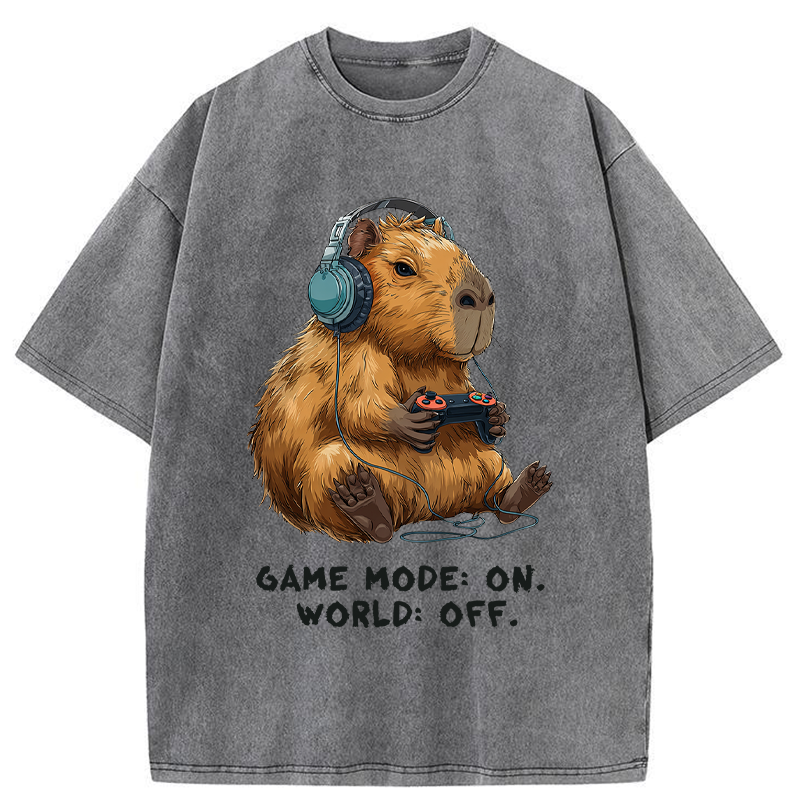 Tokyo-Tiger Capybara Life:Paused.Game:ON. Washed T-Shirt