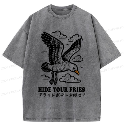Tokyo-Tiger Funny Seagulls Stealing French Fries Washed T-Shirt