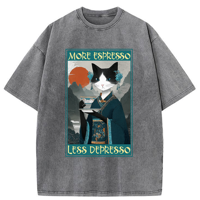 Tokyo-Tiger The Zen Barista Cat Washed T-Shirt