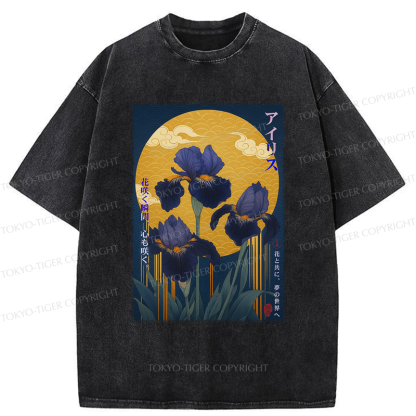 Tokyo-Tiger Japan Ukiyoe Luan Tail Flower Poster Washed T-Shirt