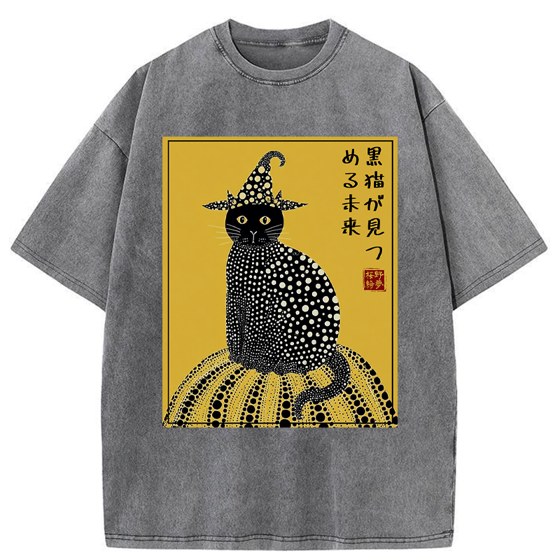 Tokyo-Tiger Black Cat's Glimpse of the Future Washed T-Shirt