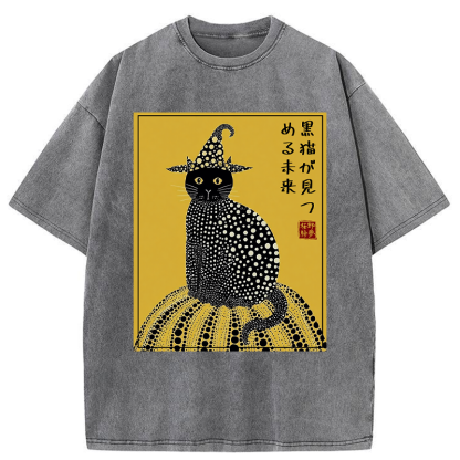 Tokyo-Tiger Black Cat's Glimpse of the Future Washed T-Shirt