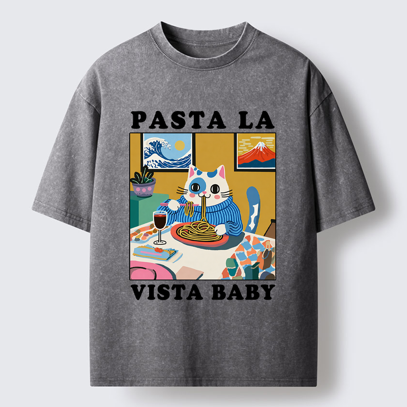 Tokyo-Tiger Wine, Pasta, and Meow Washed T-Shirt