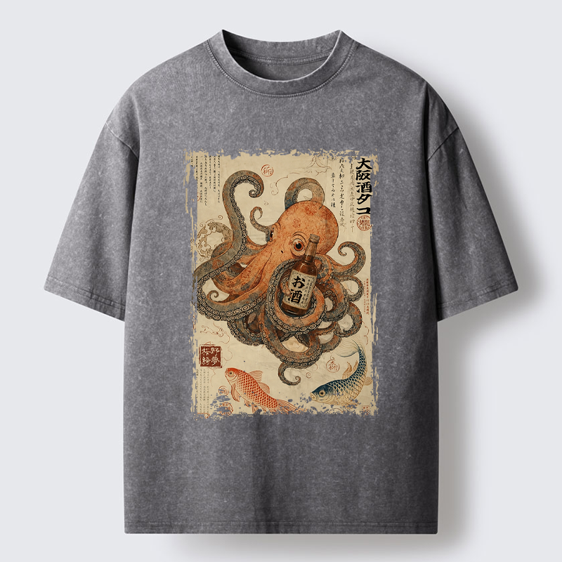 Tokyo-Tiger Osaka Sake & Octopus Washed T-Shirt