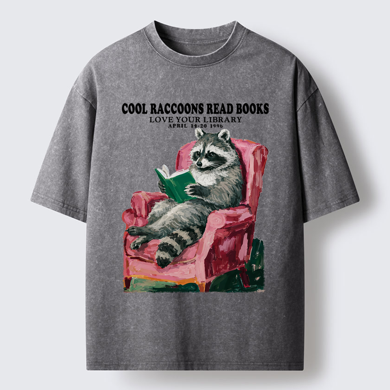 Tokyo-Tiger Cool Raccoon Reads Washed T-Shirt