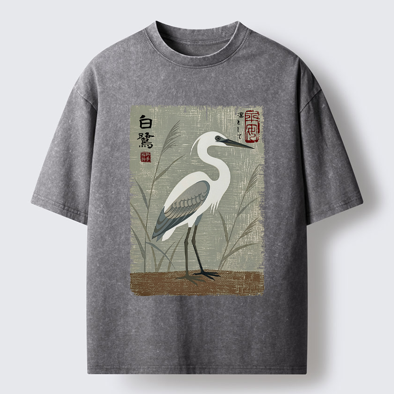 Tokyo-Tiger Graceful Egret Vintage Washed T-Shirt