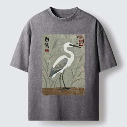 Tokyo-Tiger Graceful Egret Vintage Washed T-Shirt