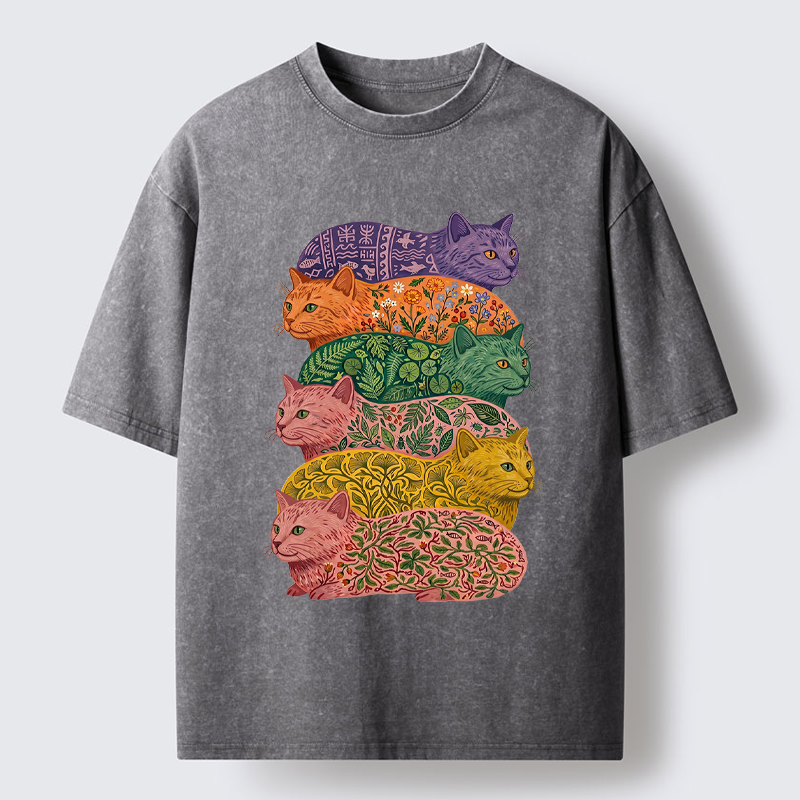 Tokyo-Tiger Botanical Felines Stacking Washed T-Shirt
