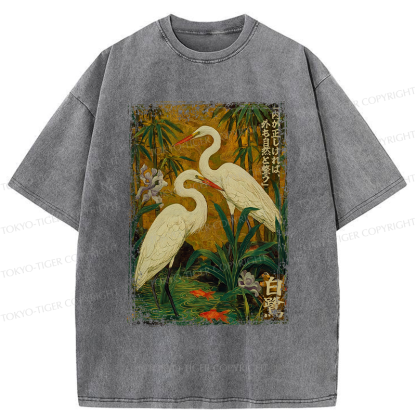 Tokyo-Tiger Egret-shaped straight shadow end Washed T-Shirt