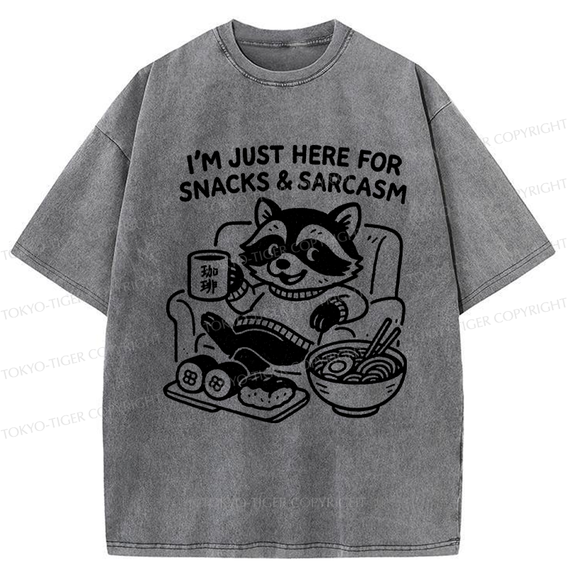 Tokyo-Tiger Funny Raccoons for snacks and sarcasm Washed T-Shirt