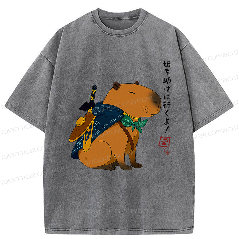 Tokyo-Tiger Capybara Is Going To Rescue The Princess Washed T-Shirt